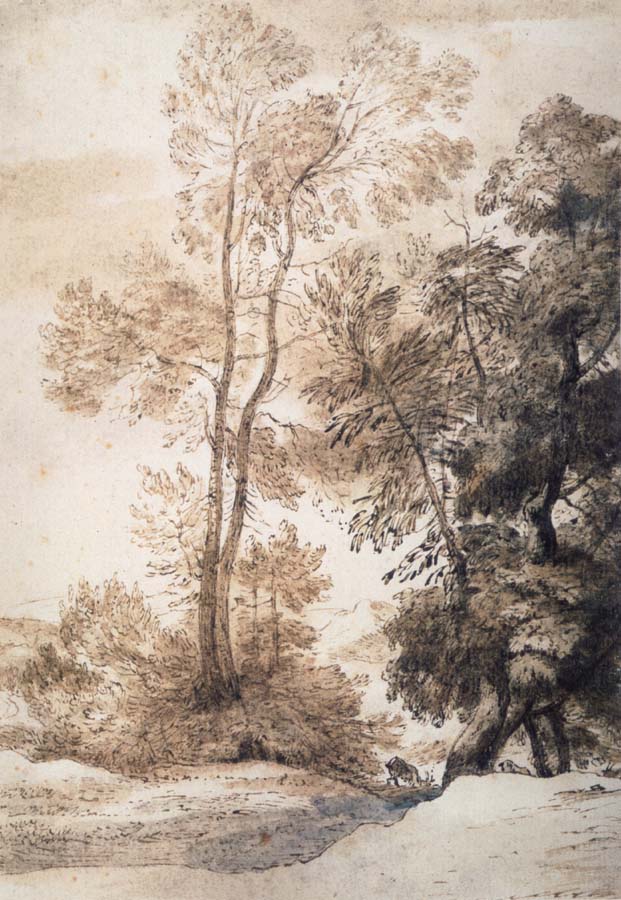 Landscape with trees and deer,after Claude july 1825